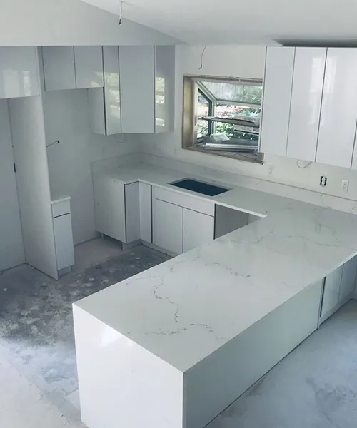 Kitchen Cabinet Demolition, New Cabinet, Stone Installation-Water Fall in Kent 